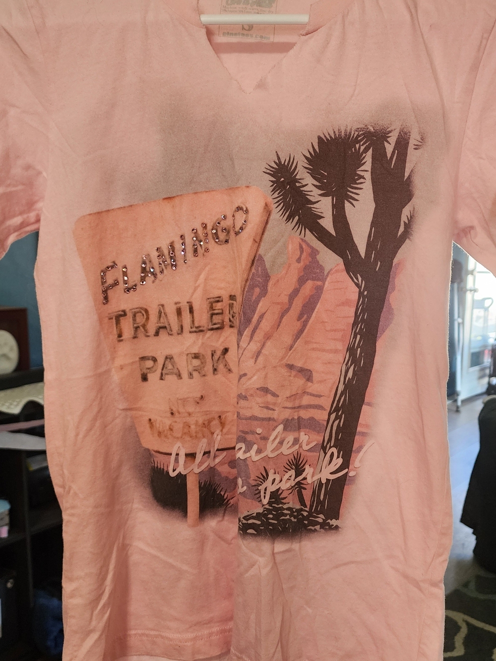 Gina Women's  Pink Graphic Tee - Flamingo Trailer Park Sz Small